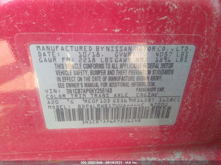 2019 NISSAN SENTRA SR TURBO - 3N1CB7AP6KY256148