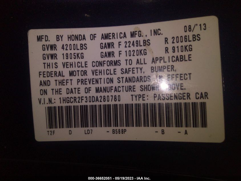 2013 HONDA ACCORD SDN LX - 1HGCR2F30DA280780