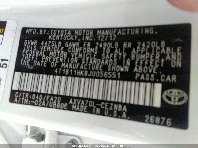 2018 TOYOTA CAMRY LE - 4T1B11HK8JU056551