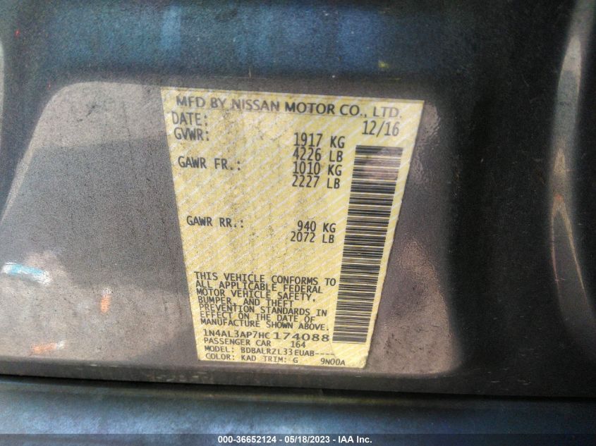 2017 NISSAN ALTIMA 2.5 SL - 1N4AL3AP7HC174088