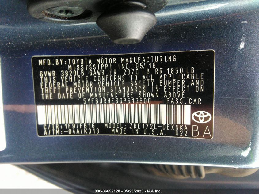 2016 TOYOTA COROLLA LE - 5YFBURHE6GP513500
