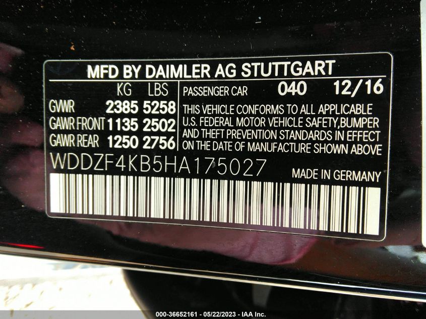 2017 MERCEDES-BENZ E-CLASS E 300 - WDDZF4KB5HA175027