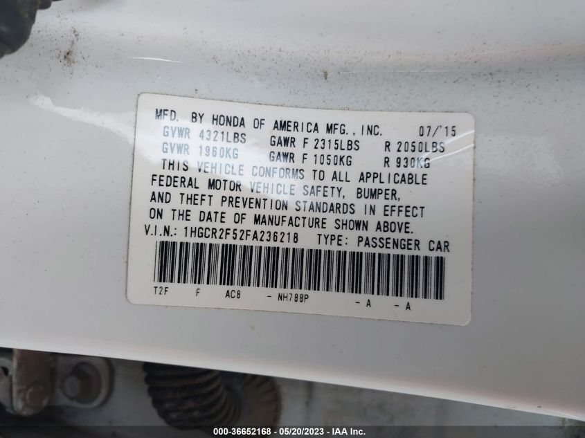 2015 HONDA ACCORD SEDAN SPORT - 1HGCR2F52FA236218