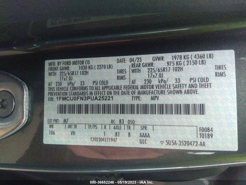 2023 FORD ESCAPE BASE - 1FMCU0FN3PUA25221