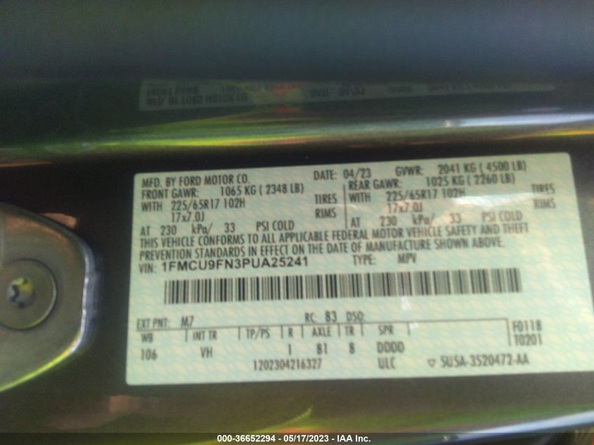 2023 FORD ESCAPE BASE - 1FMCU9FN3PUA25241