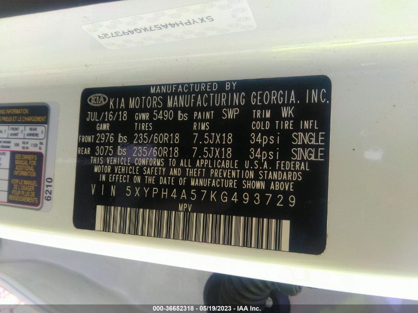 2019 KIA SORENTO EX V6 - 5XYPH4A57KG493729