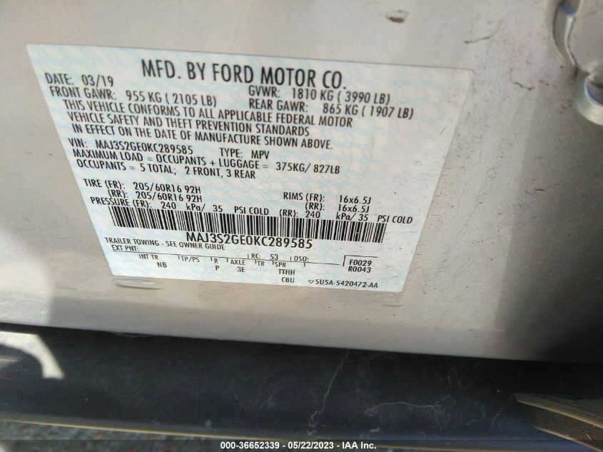 2019 FORD ECOSPORT SE - MAJ3S2GE0KC289585