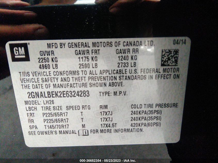 2014 CHEVROLET EQUINOX LT - 2GNALBEK2E6324283