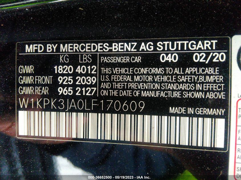 2020 MERCEDES-BENZ SLC SLC 300 - W1KPK3JA0LF170609