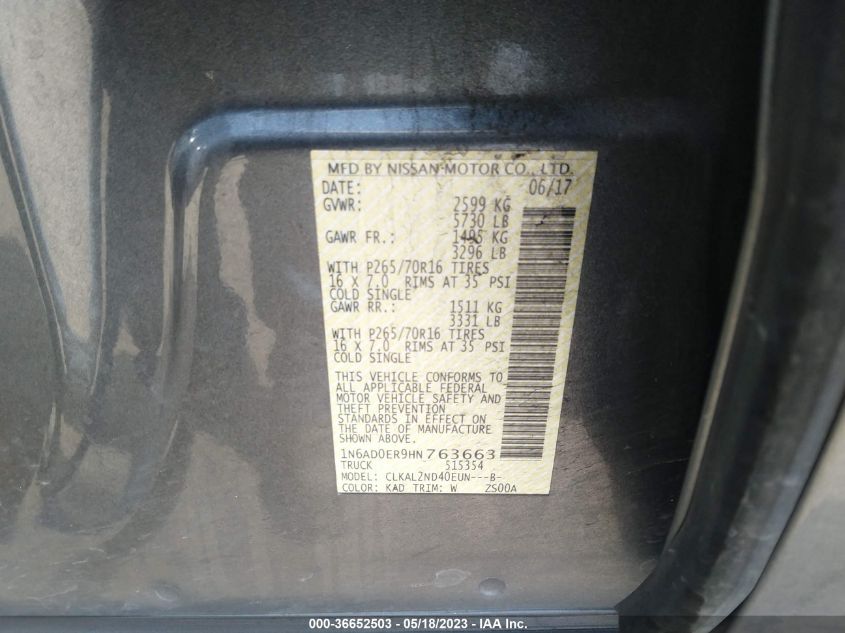 2017 NISSAN FRONTIER SV V6 - 1N6AD0ER9HN763663