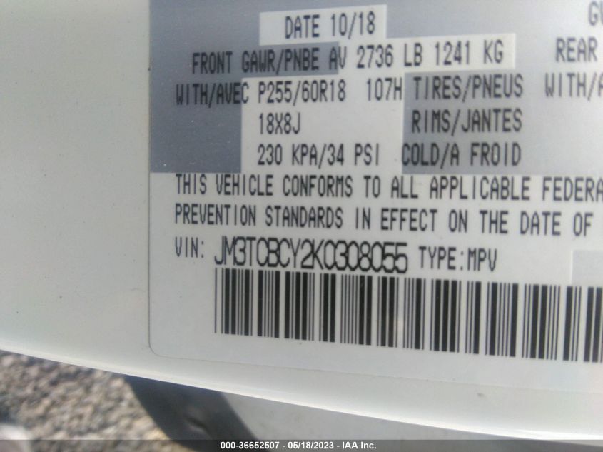 2019 MAZDA CX-9 TOURING - JM3TCBCY2K0308055