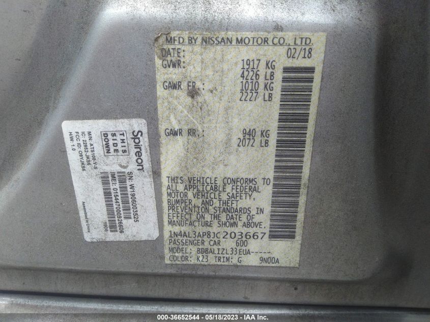 2018 NISSAN ALTIMA 2.5 SV - 1N4AL3AP8JC203667