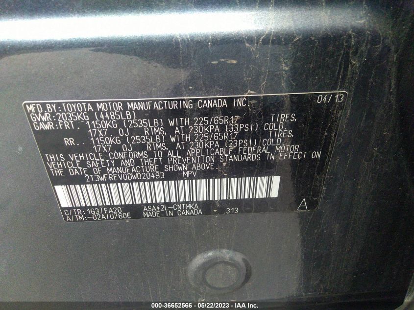 2013 TOYOTA RAV4 XLE - 2T3WFREV0DW020493