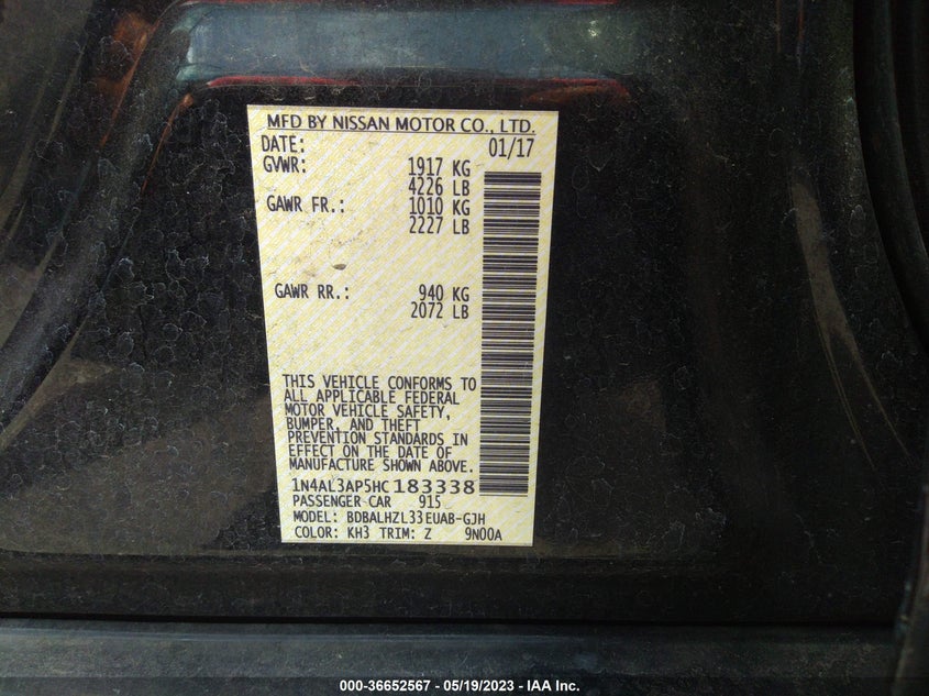 VIN 1N4AL3AP5HC183338 2017 NISSAN ALTIMA 2.5 SR