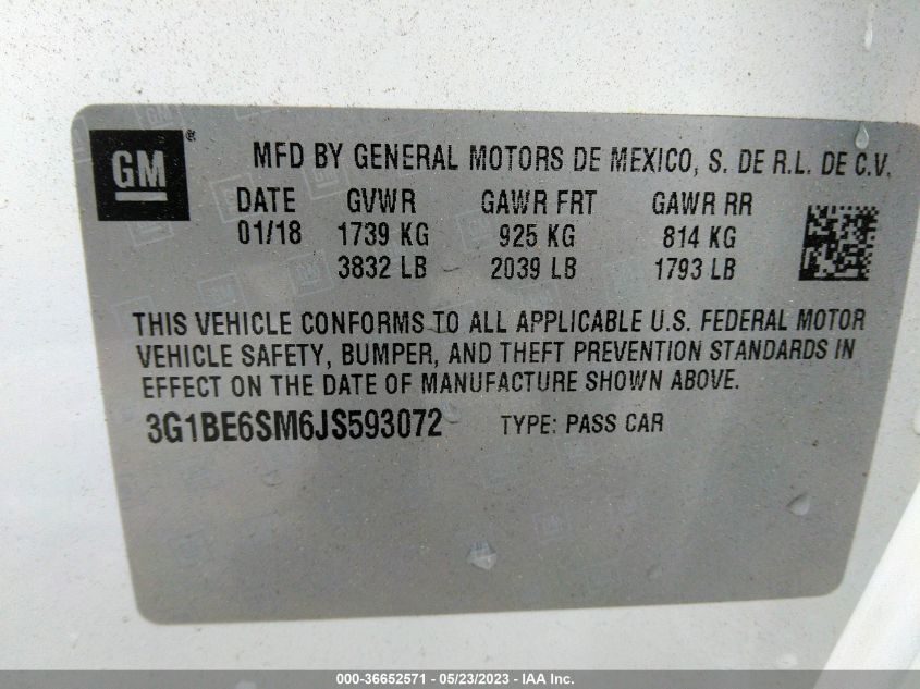2018 CHEVROLET CRUZE LT - 3G1BE6SM6JS593072