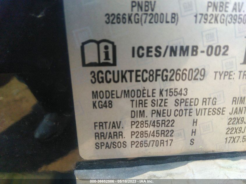 2015 CHEVROLET SILVERADO 1500 HIGH COUNTRY - 3GCUKTEC8FG266029