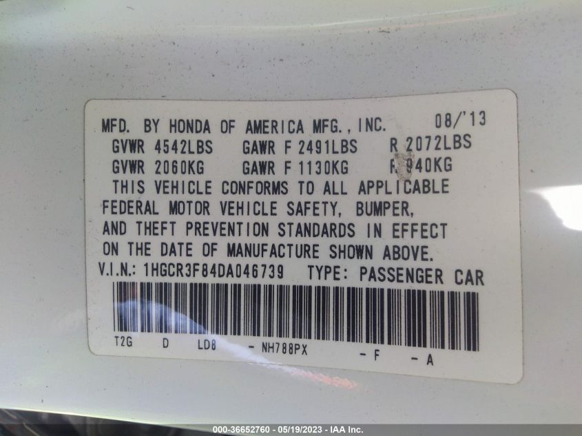 2013 HONDA ACCORD SDN EX-L - 1HGCR3F84DA046739