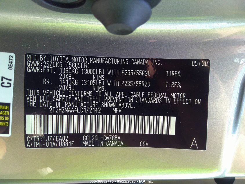 2020 LEXUS RX RX 350 - 2T2HZMAA4LC172142