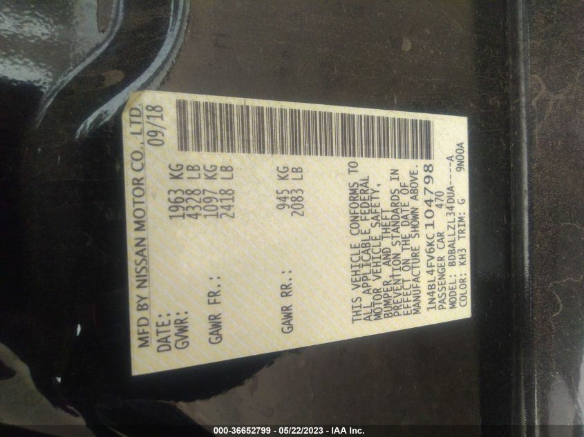 2019 NISSAN ALTIMA 2.5 PLATINUM - 1N4BL4FV6KC104798