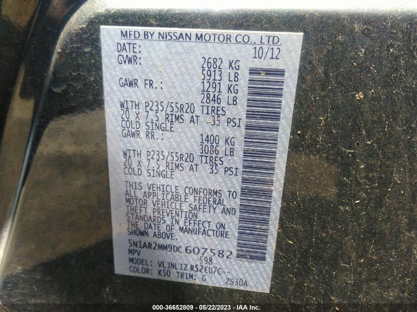 2013 NISSAN PATHFINDER PLATINUM - 5N1AR2MM9DC607582