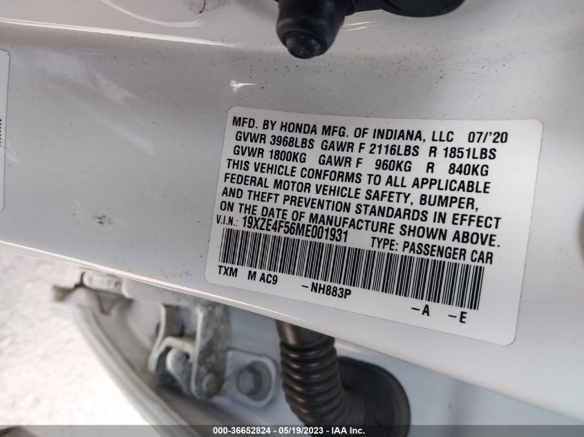 2021 HONDA INSIGHT EX 19XZE4F56ME001931