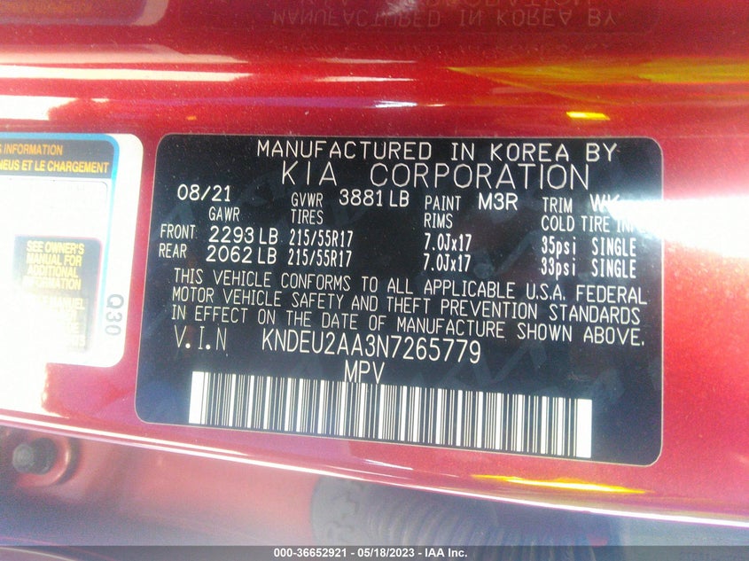 2022 KIA SELTOS 2.0L I4   N(VIN: KNDEU2AA3N7265779