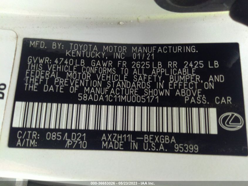2021 LEXUS ES ES 300H - 58ADA1C11MU005171