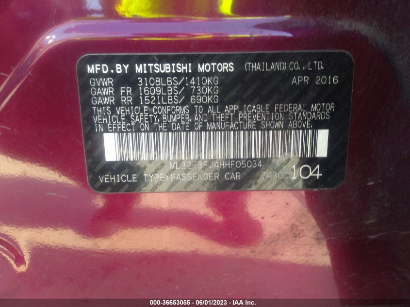 2017 MITSUBISHI MIRAGE G4 ES - ML32F3FJ4HHF05034