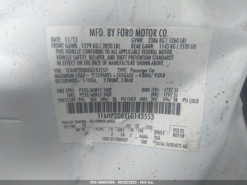 2014 FORD TAURUS SE - 1FAHP2D8XEG143553