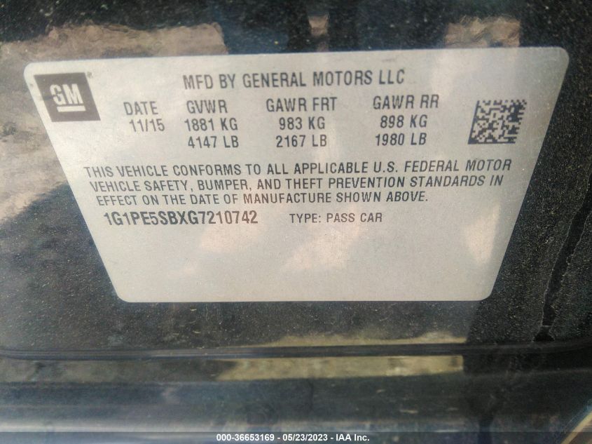 2016 CHEVROLET CRUZE LIMITED LT - 1G1PE5SBXG7210742