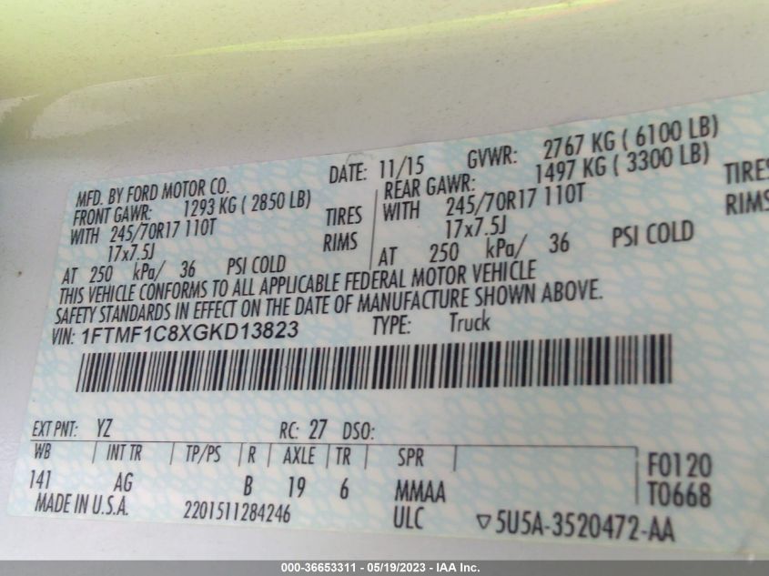 2016 FORD F-150 XL/XLT - 1FTMF1C8XGKD13823