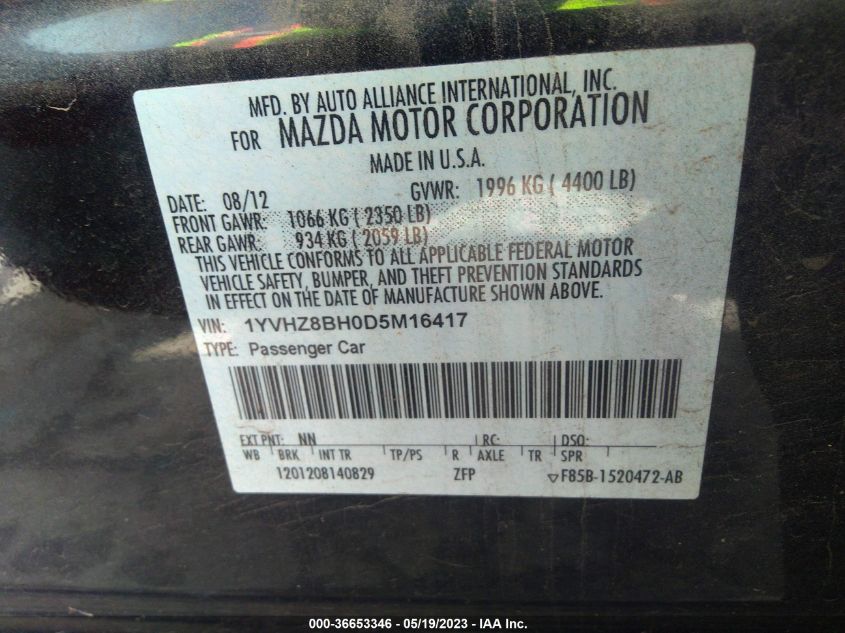 2013 MAZDA MAZDA6 I SPORT - 1YVHZ8BH0D5M16417