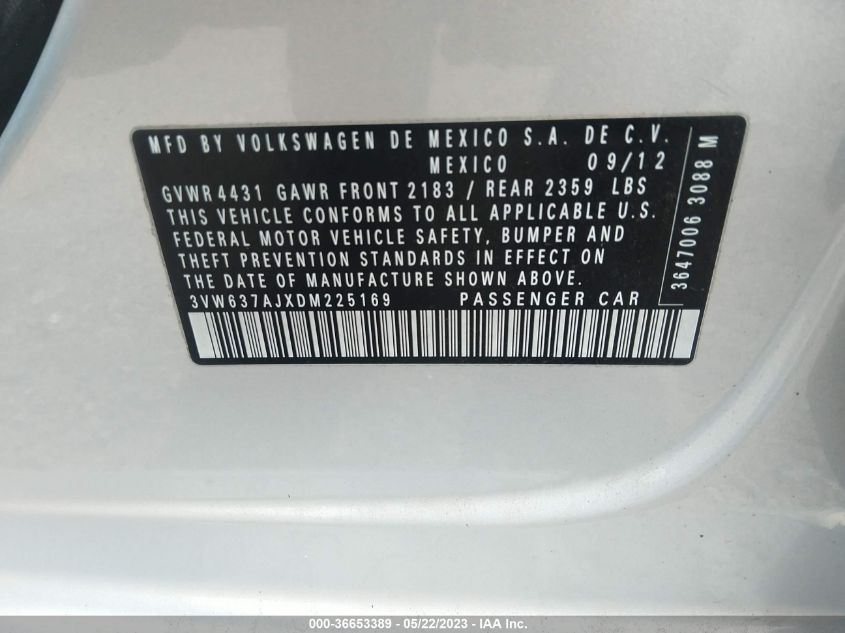 2013 VOLKSWAGEN JETTA SEDAN HYBRID SEL 3VW637AJXDM225169