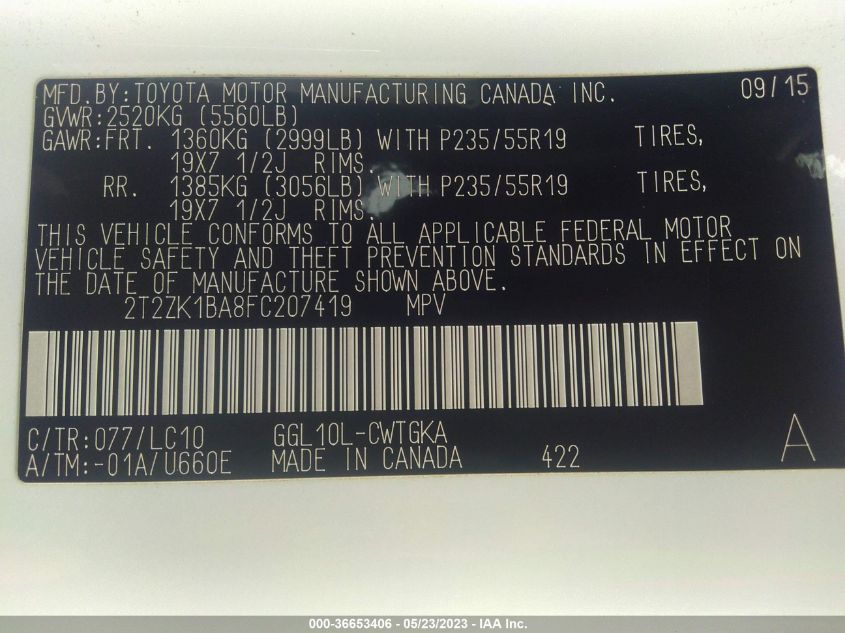 2015 LEXUS RX 350 - 2T2ZK1BA8FC207419