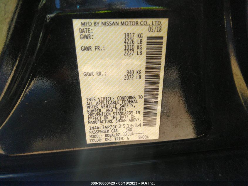 2018 NISSAN ALTIMA 2.5 SL - 1N4AL3AP7JC251614