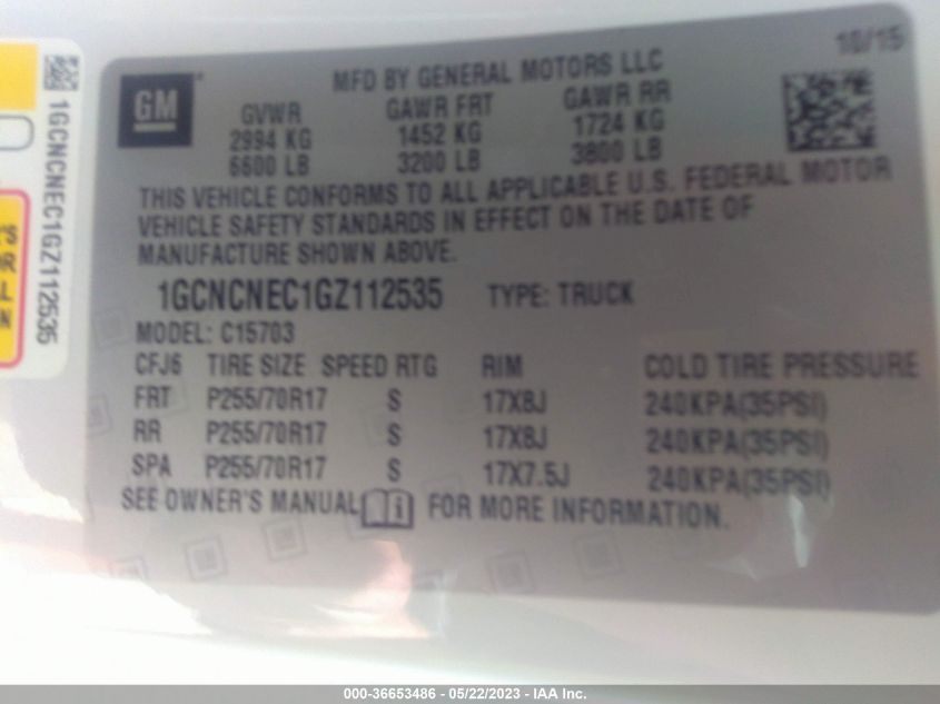 2016 CHEVROLET SILVERADO 1500 WORK TRUCK - 1GCNCNEC1GZ112535