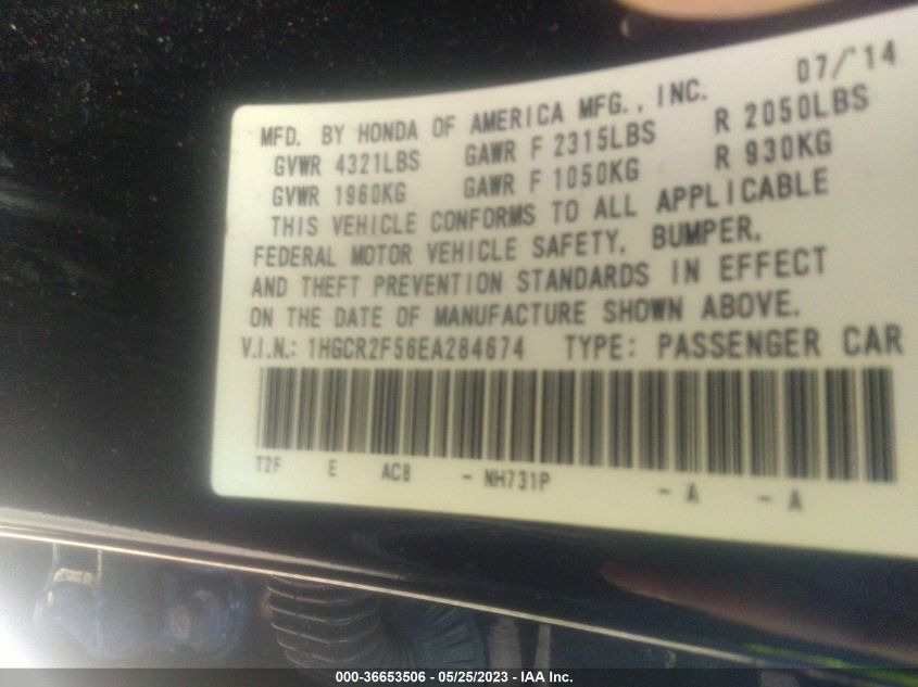 2014 HONDA ACCORD SEDAN SPORT - 1HGCR2F56EA284674