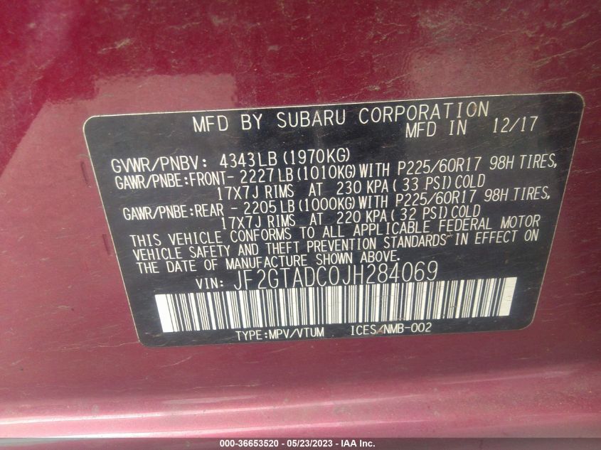 2018 SUBARU CROSSTREK PREMIUM - JF2GTADC0JH284069