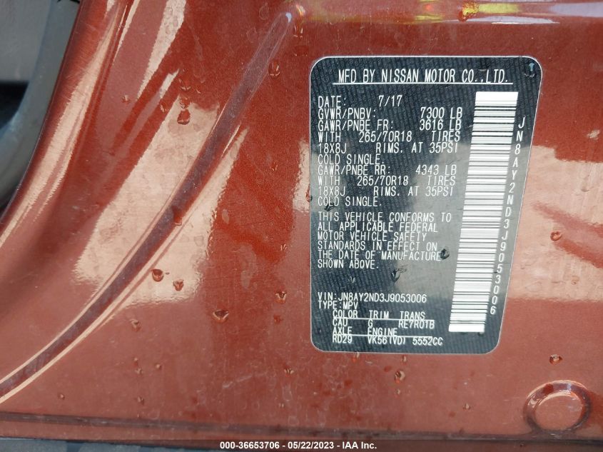 2018 NISSAN ARMADA SV - JN8AY2ND3J9053006