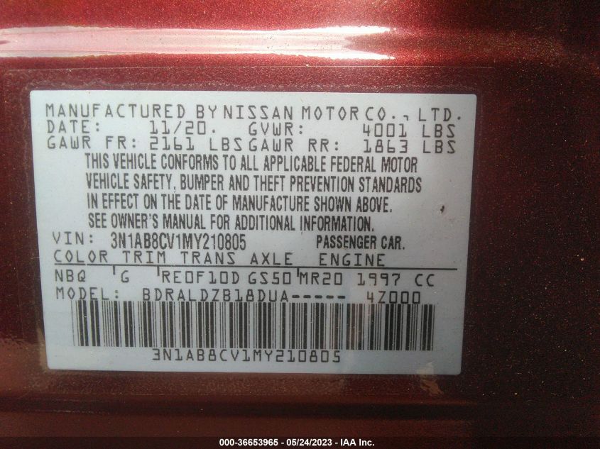 2021 NISSAN SENTRA SV - 3N1AB8CV1MY210805