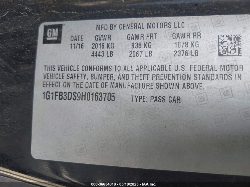 2017 CHEVROLET CAMARO LT - 1G1FB3DS9H0163705