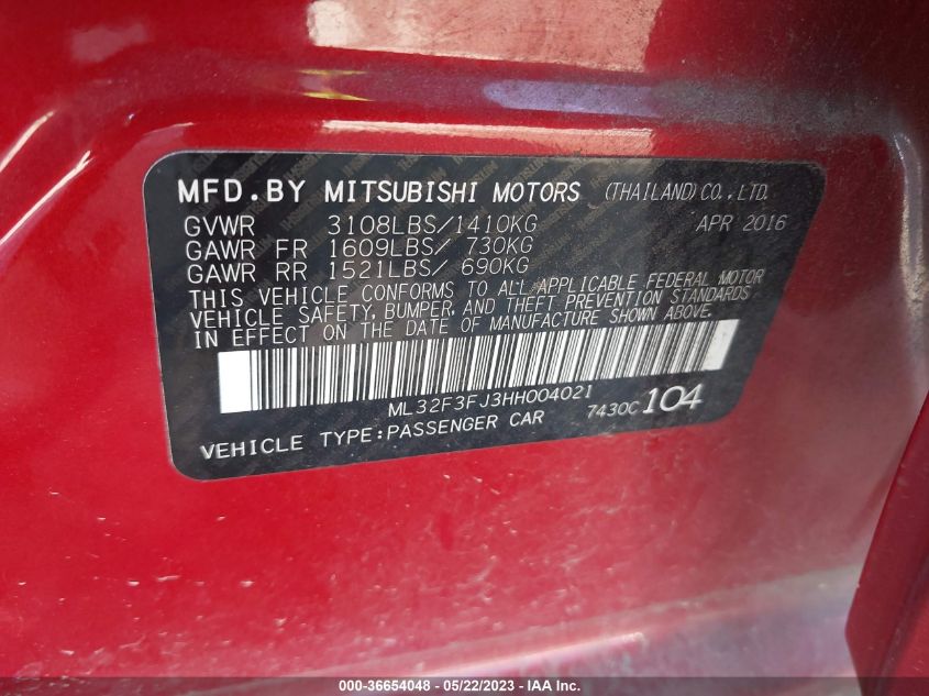 2017 MITSUBISHI MIRAGE G4 ES - ML32F3FJ3HH004021