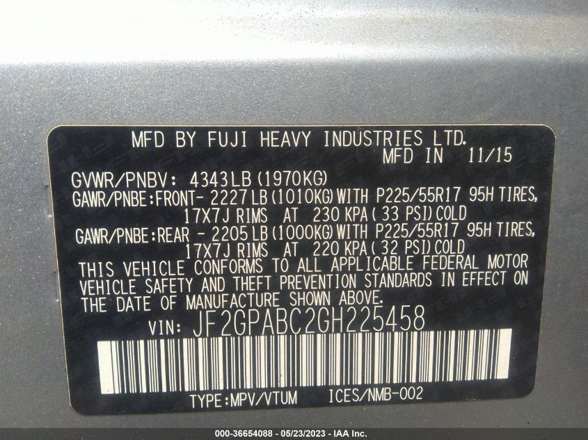 2016 SUBARU CROSSTREK PREMIUM - JF2GPABC2GH225458