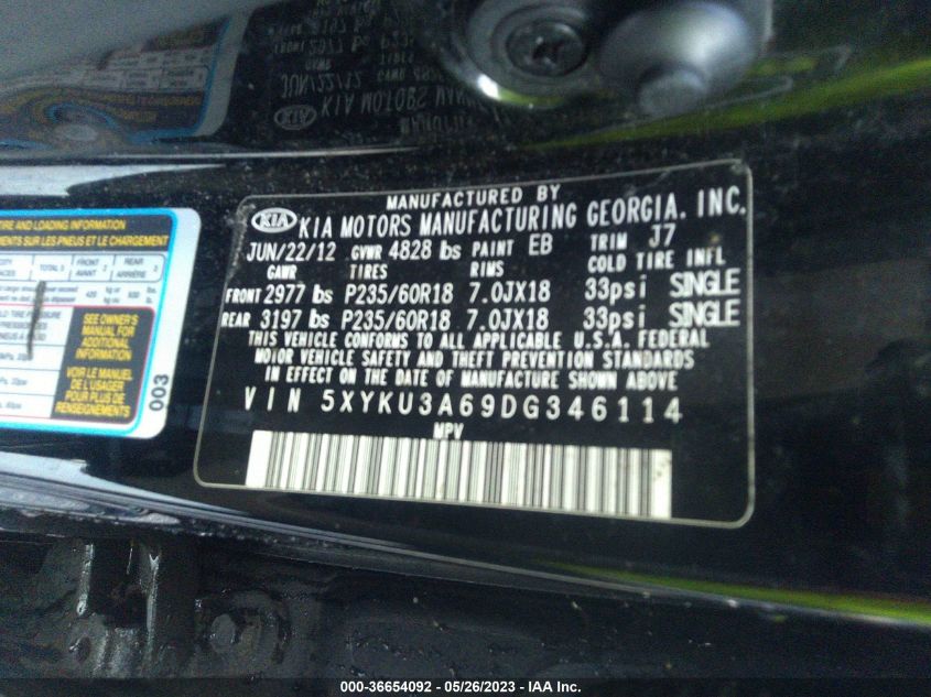 2013 KIA SORENTO EX - 5XYKU3A69DG346114