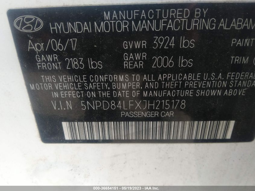 2018 HYUNDAI ELANTRA SEL - 5NPD84LFXJH215178