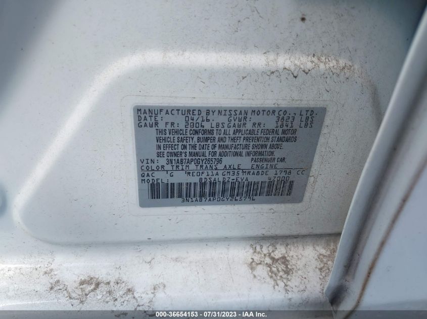 2016 NISSAN SENTRA S/SV/SR/SL - 3N1AB7AP0GY265796