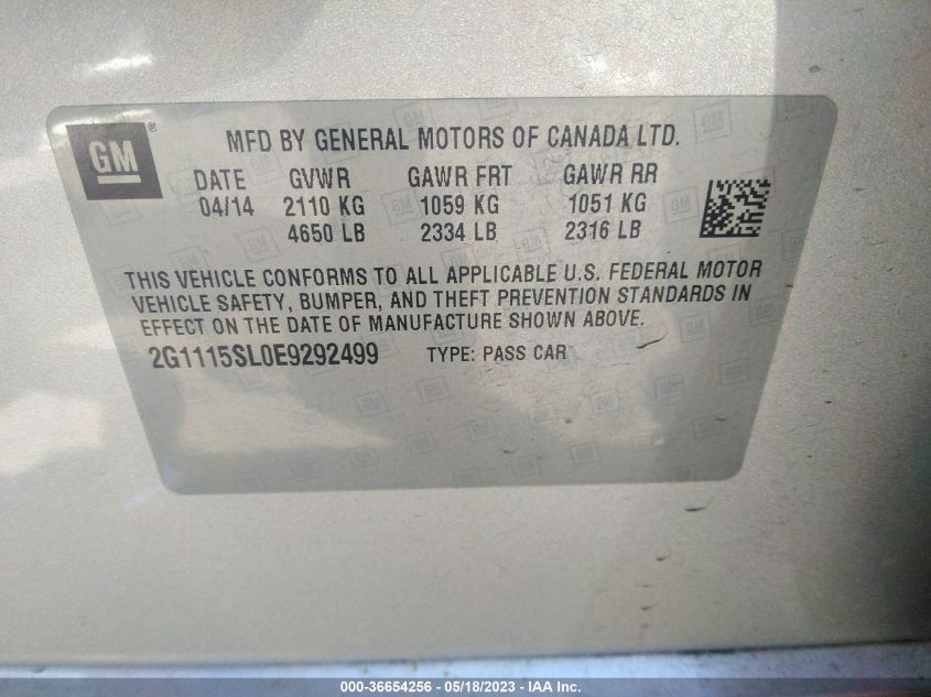 2014 CHEVROLET IMPALA LT - 2G1115SL0E9292499