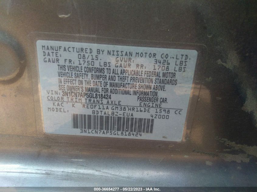 2016 NISSAN VERSA S/S PLUS/SL/SV - 3N1CN7AP5GL818424