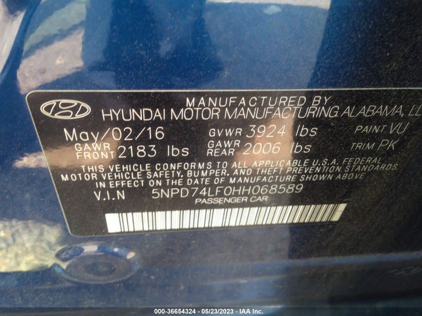 2017 HYUNDAI ELANTRA SE/VALUE EDITION/LIMITED - 5NPD74LF0HH068589