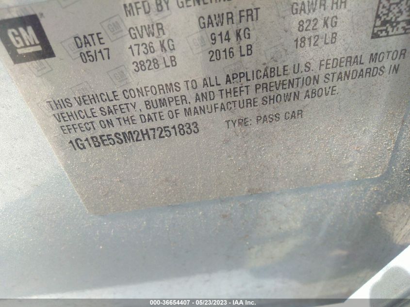 2017 CHEVROLET CRUZE LT - 1G1BE5SM2H7251833